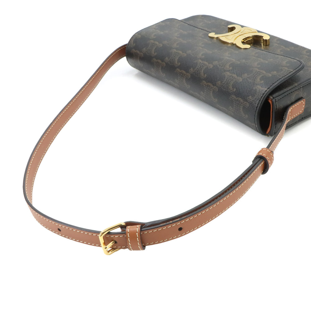 Celine Triomphe Claude Shoulder Handbag, Leather, Tan, Black, Brown, Gold Hardware, 194142 — Like New