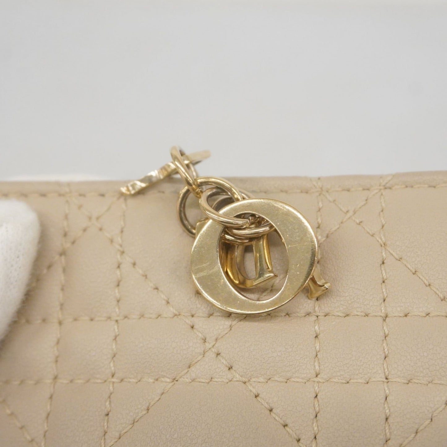 Christian Dior Cannage Leather Wallet, Beige, Champagne, Women's