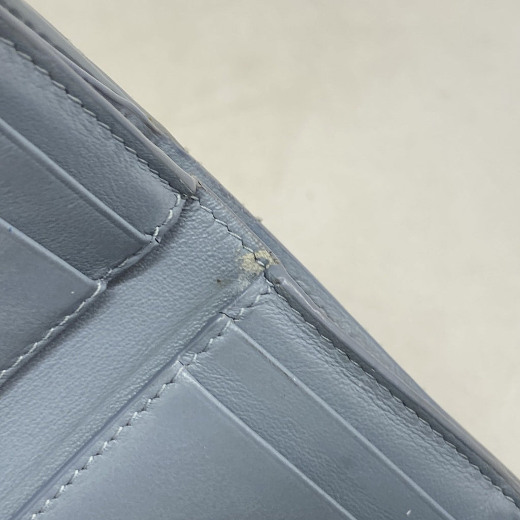 Christian Dior Tri-fold Wallet Cannage Enamel Blue Gray Women's