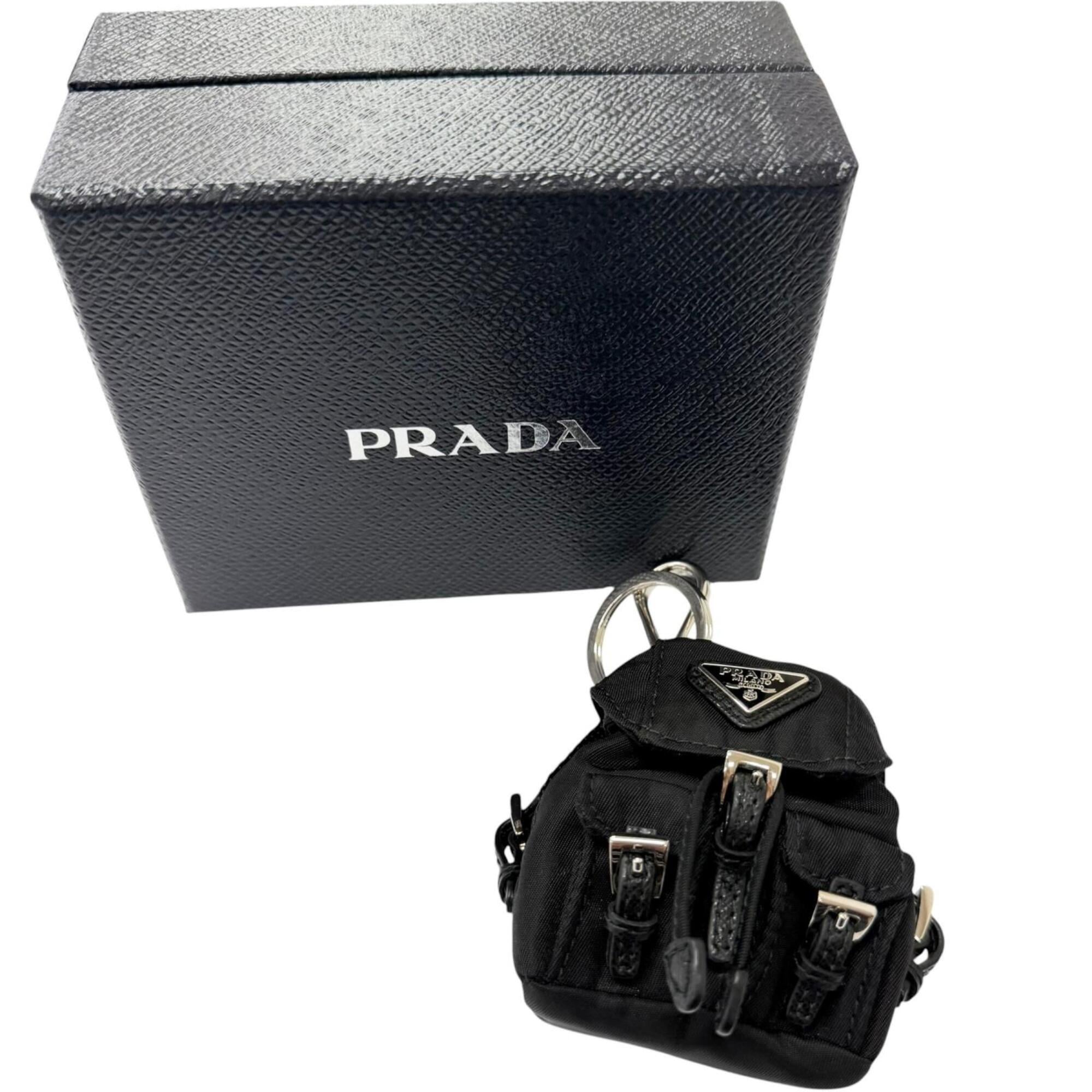 PRADA 2TT205 Triangle Logo Backpack Motif Bag Charm Strap, Black, Made in Italy, Men's, with Box — Like New