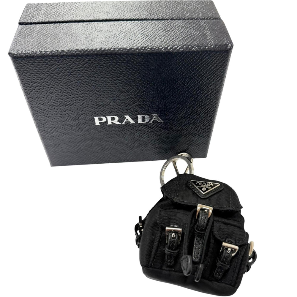 PRADA 2TT205 Triangle Logo Backpack Motif Bag Charm Strap, Black, Made in Italy, Men's, with Box — Like New
