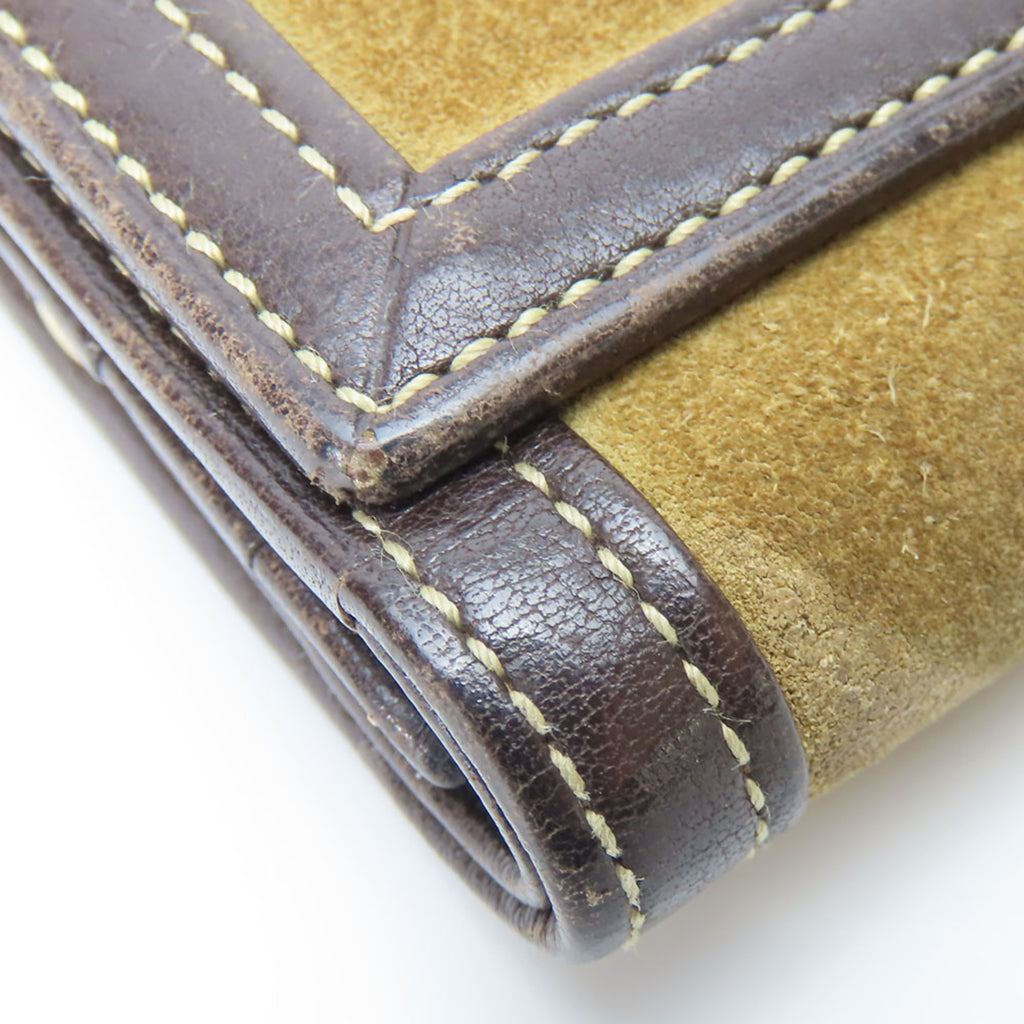 LOEWE Tri-fold Wallet Suede Leather Khaki Brown Anagram Accessory Women's