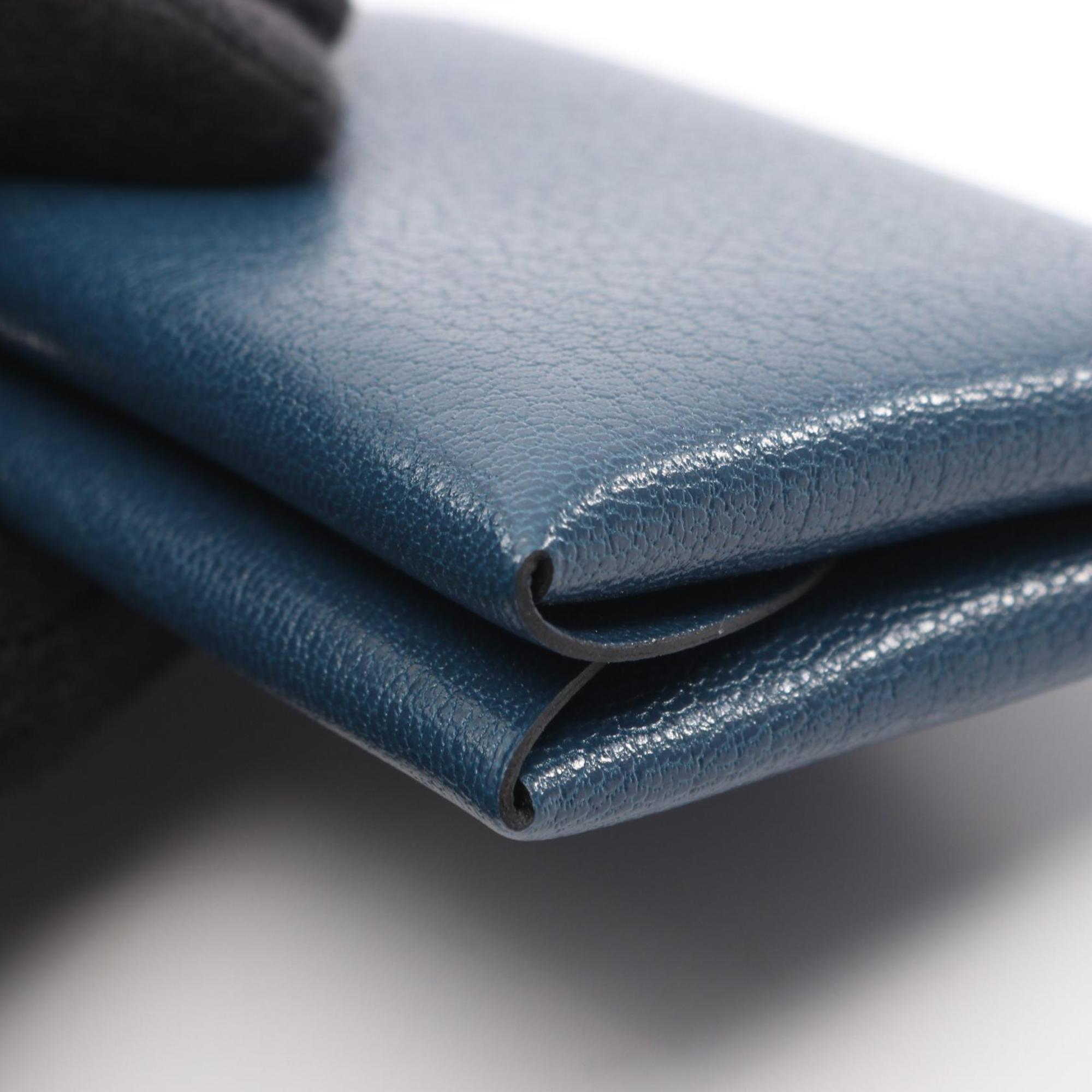 Hermes Hermès Calvi Duo wallet with coin purse, leather, Chevre Shamquila, women's, navy