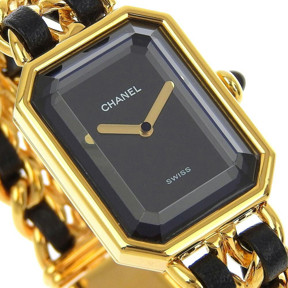 Chanel CHANEL Premiere S Watch H0001 Gold Plated x Leather Quartz Analog Display Black Dial Ladies — Very Good