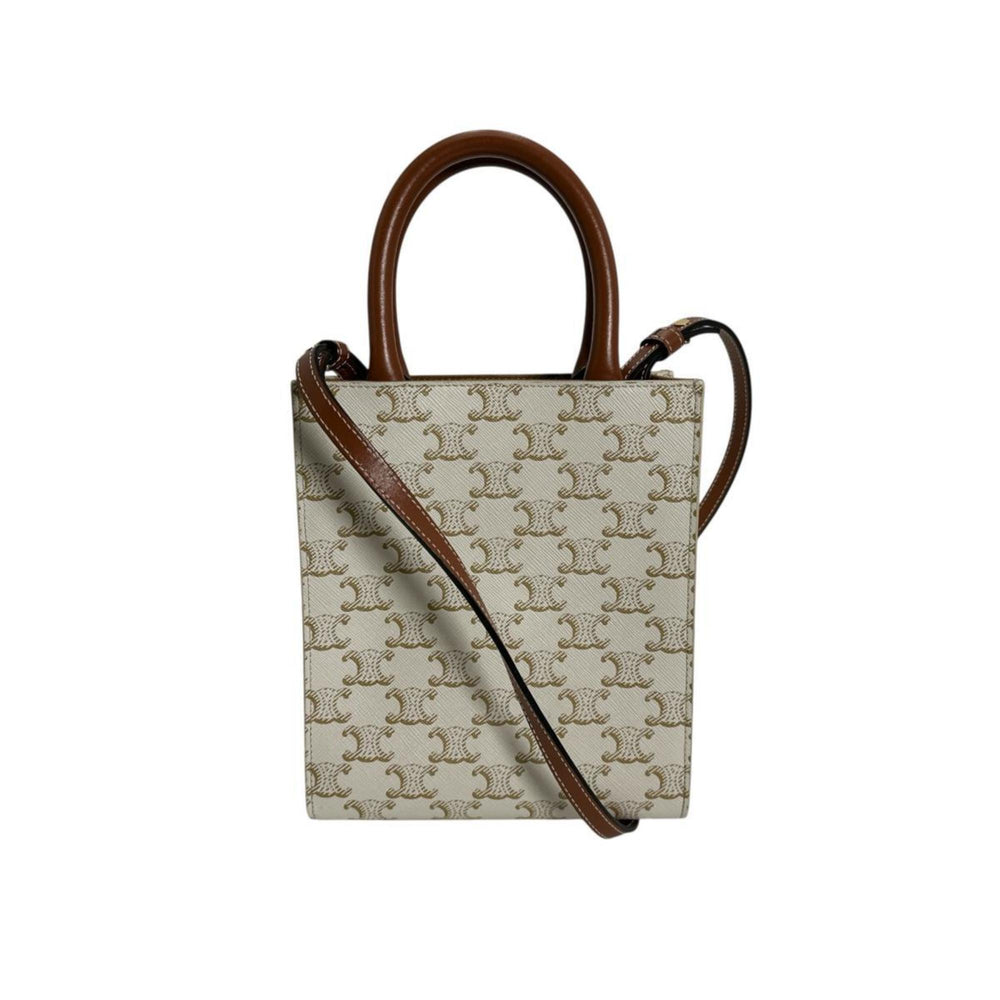 Celine Mini Partial Cabas Triomphe Handbag in White — Like New