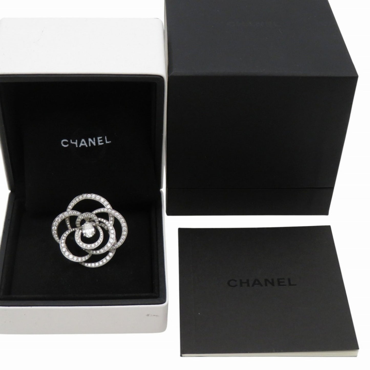 CHANEL Camellia Oval Ring with 0.8ct Diamonds / 140ct and 1.81ct Diamonds, #51, 18KWG 750 White Gold, 0234, Women's