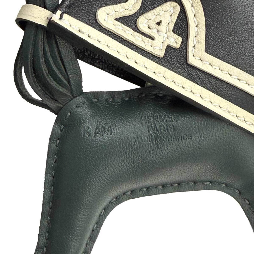 Hermes Rodeo Robeo Coeur PM accessory bag charm, Agneau Milo Swift leather, Vert Mangrove, Black, Craie, K stamp — New - Store Return