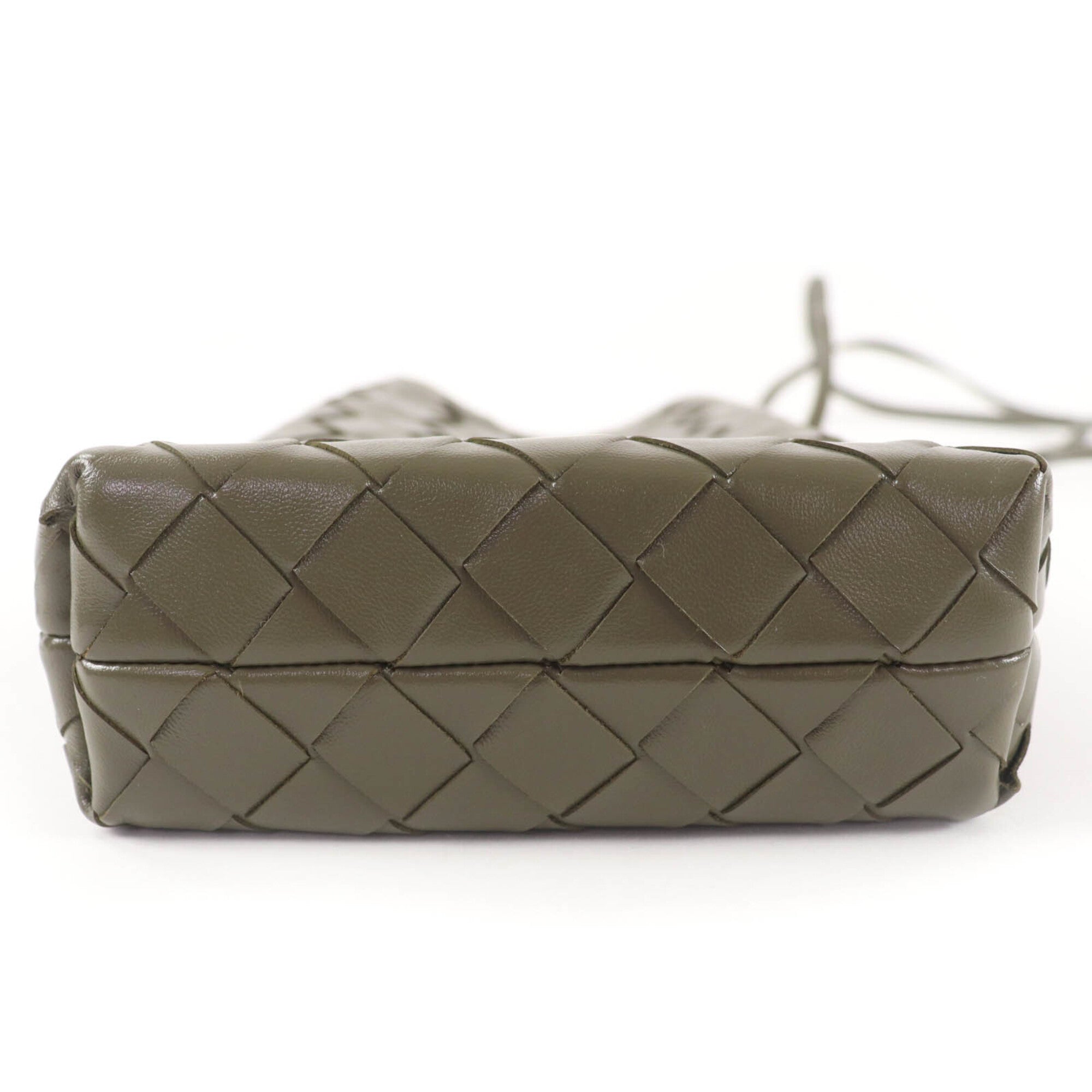 BOTTEGA VENETA Intrecciato Leather Shoulder Bag, Khaki, with Dust Made in Italy, Women's — Like New