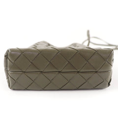 BOTTEGA VENETA Intrecciato Leather Shoulder Bag, Khaki, with Dust Made in Italy, Women's — Like New