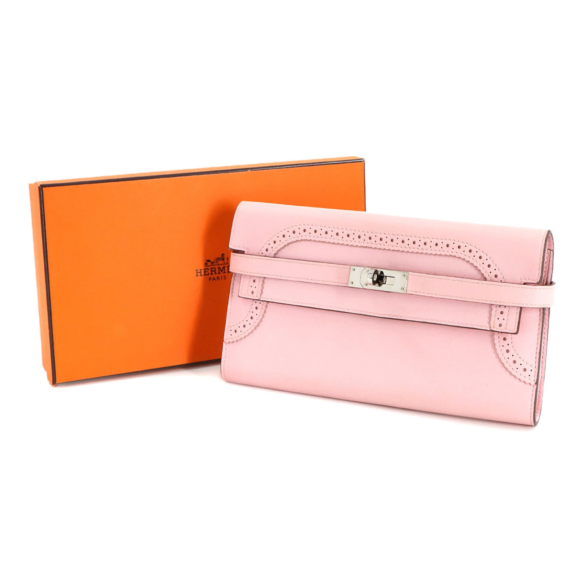 Hermes Hermès Kelly Wallet Ghillies Bifold Long in Swift Rose Sakura with T Stamp