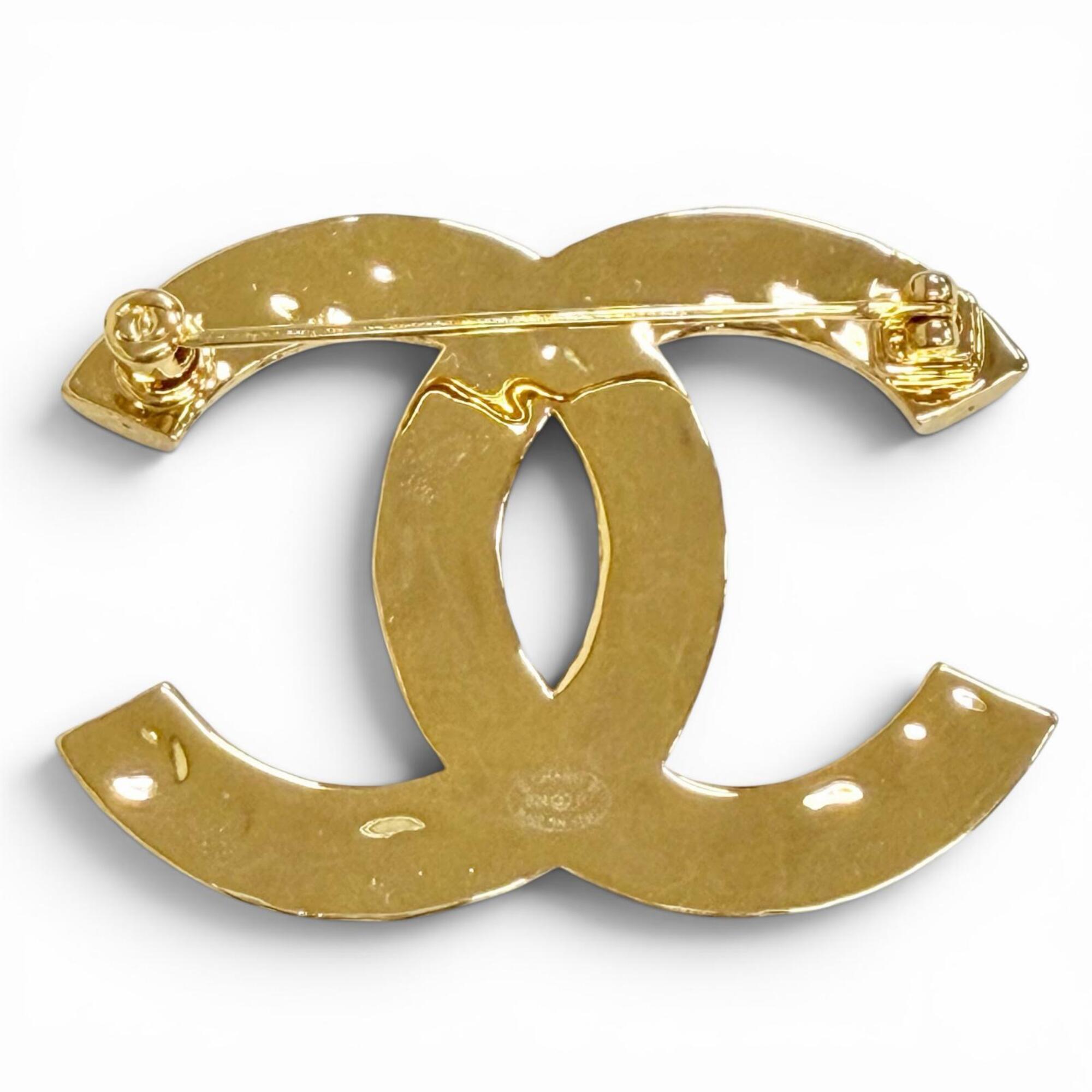 CHANEL B24P Coco Mark CC Logo Brooch, Gold & Black, Made in Italy, Women's — Like New