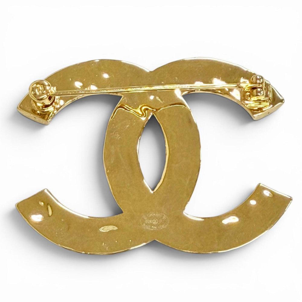 CHANEL B24P Coco Mark CC Logo Brooch, Gold & Black, Made in Italy, Women's — Like New