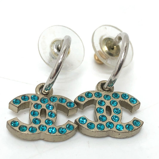 CHANEL 06P Coco Mark Rhinestone Earrings, Metal, Women's, Silver