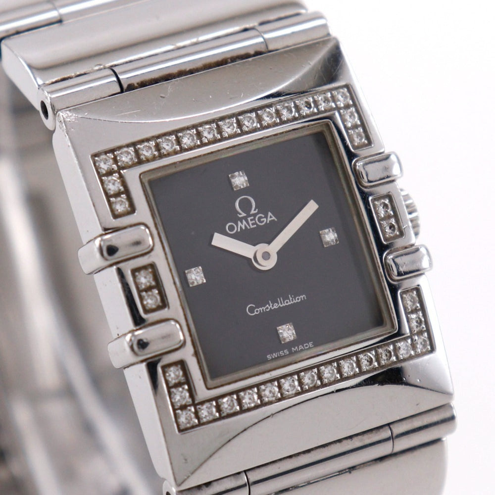 OMEGA Constellation Carree Watch, cal. 1376 1528.46, stainless steel with diamonds, 1998, quartz movement, analog display, black dial, women's — Good