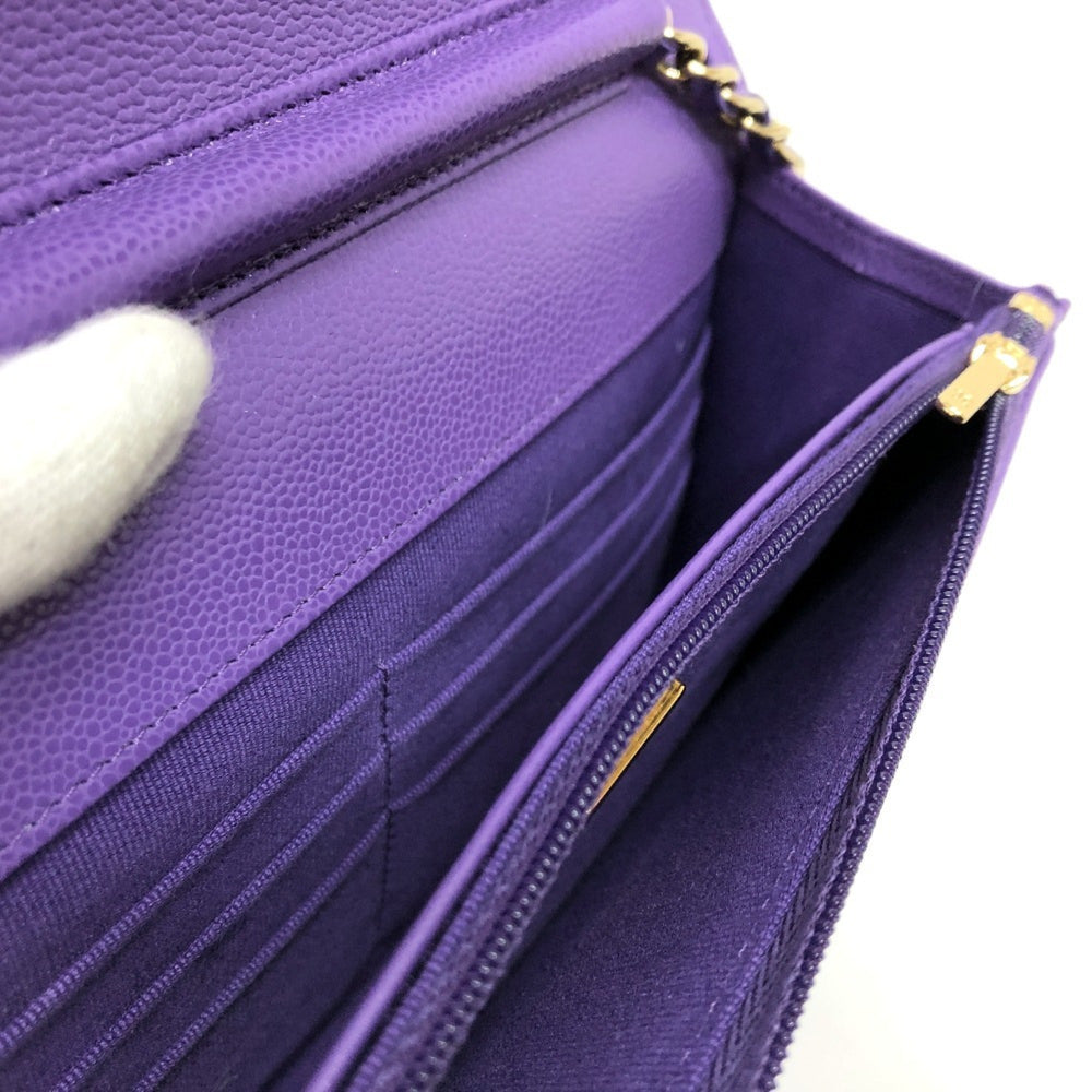 CHANEL A33814 CC Coco Mark Matelasse Chain Wallet Shoulder Bag Caviar Skin Women's Purple — New - Store Return