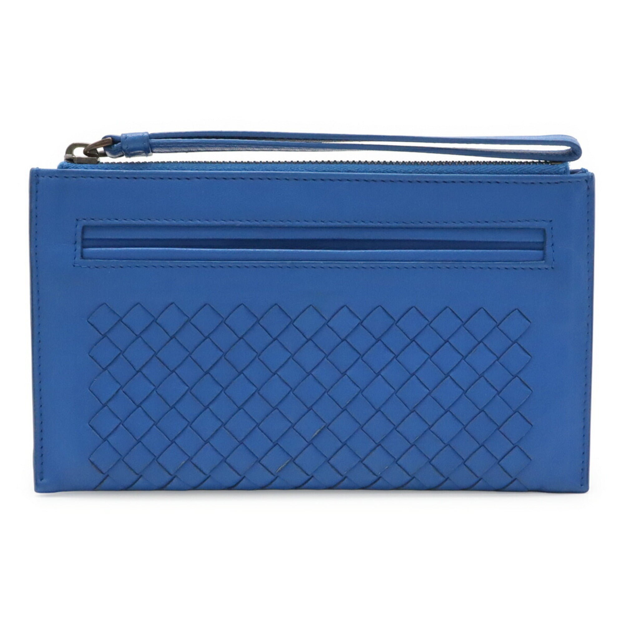 BOTTEGA VENETA Bottega Veneta Intrecciato Clutch Bag Second Leather Blue — Like New