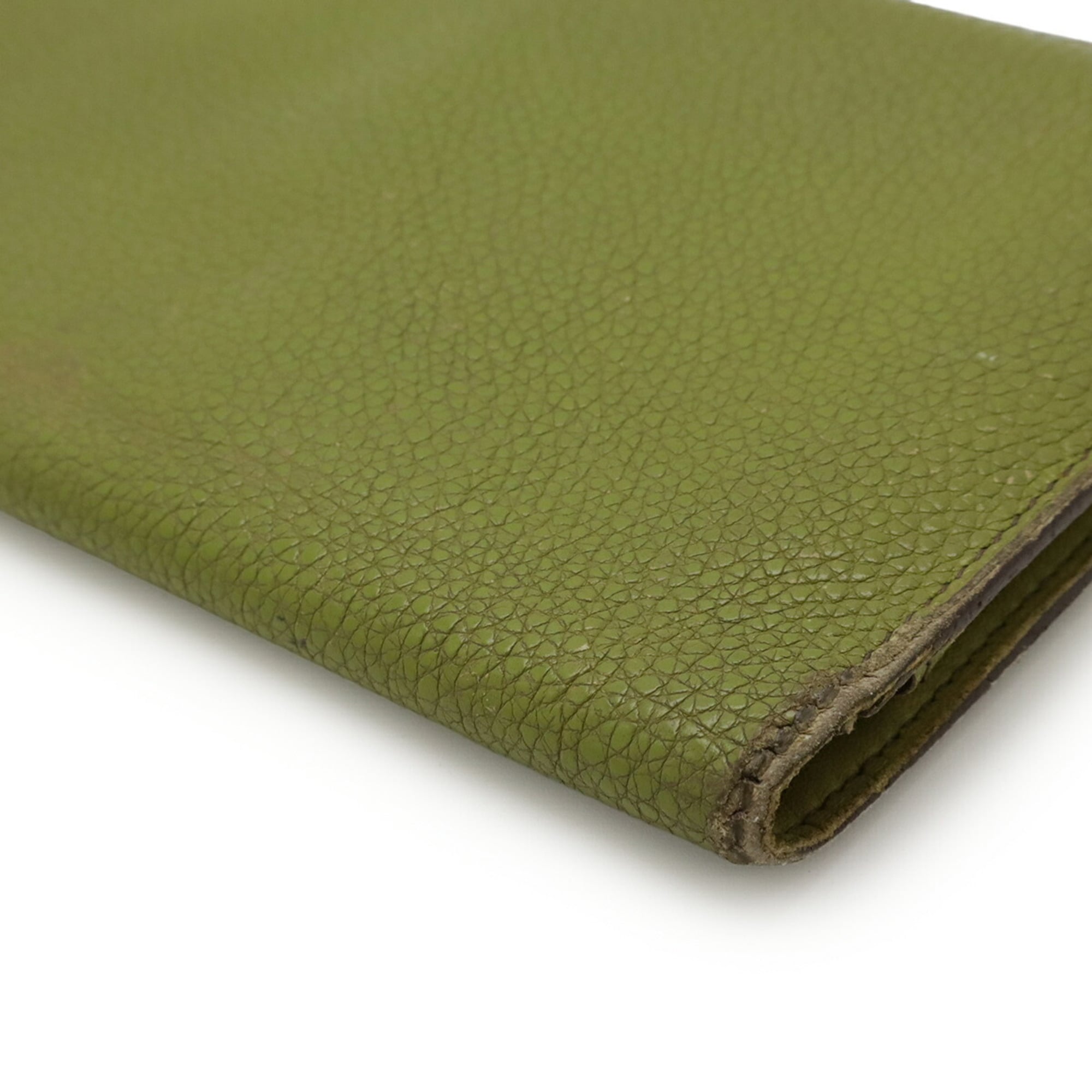 HERMES Dogon Duo GM Bifold Long Wallet in Togo Leather, Anise Green/Yellow-Green, Coin Case Missing, □L Stamped