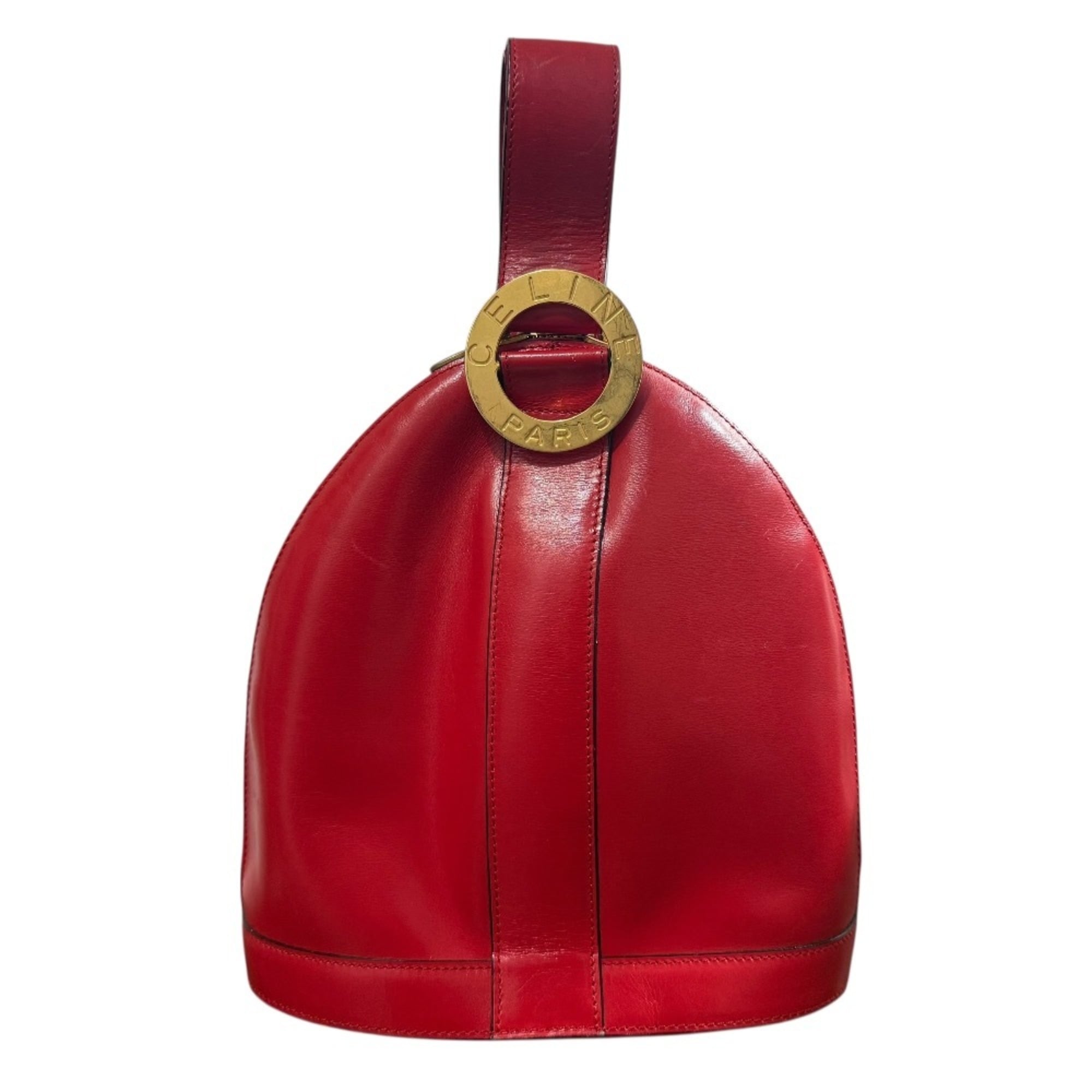 CELINE Vintage Leather Circle Logo Handbag in Red for Women