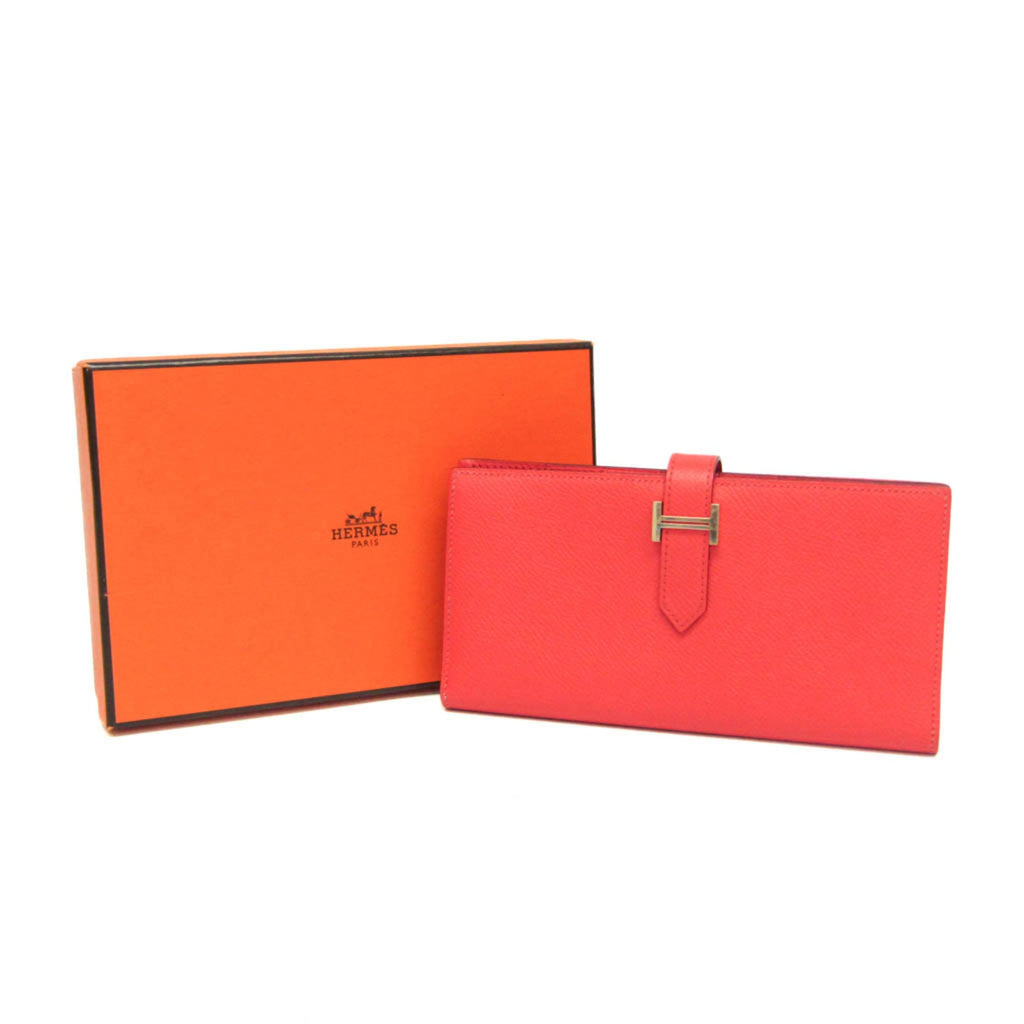 Hermes Bearn Bearn Soufflé Women's Epsom Leather Long Wallet (bi-fold) Salmon Pink