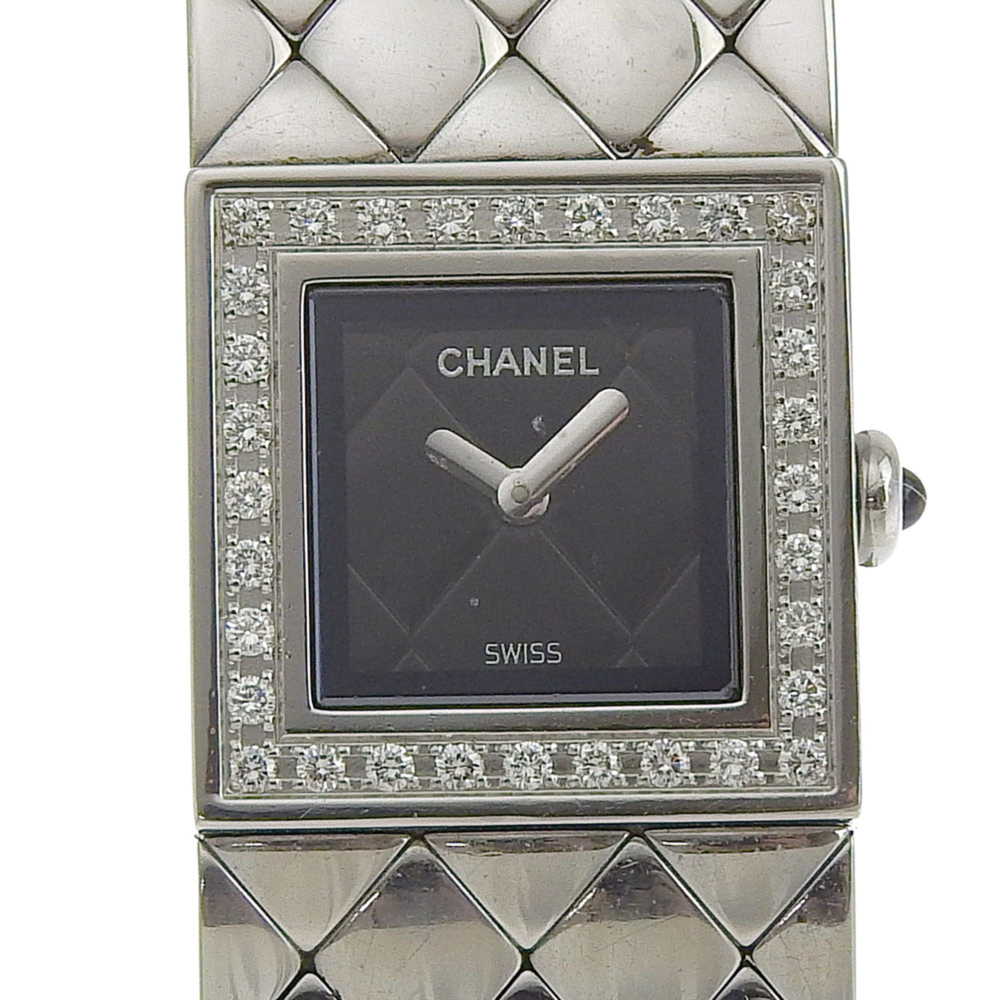 CHANEL Matelasse Watch Diamond Bezel H0489 Stainless Steel Quartz Analog Display Black Dial Women's I213024033 — Good