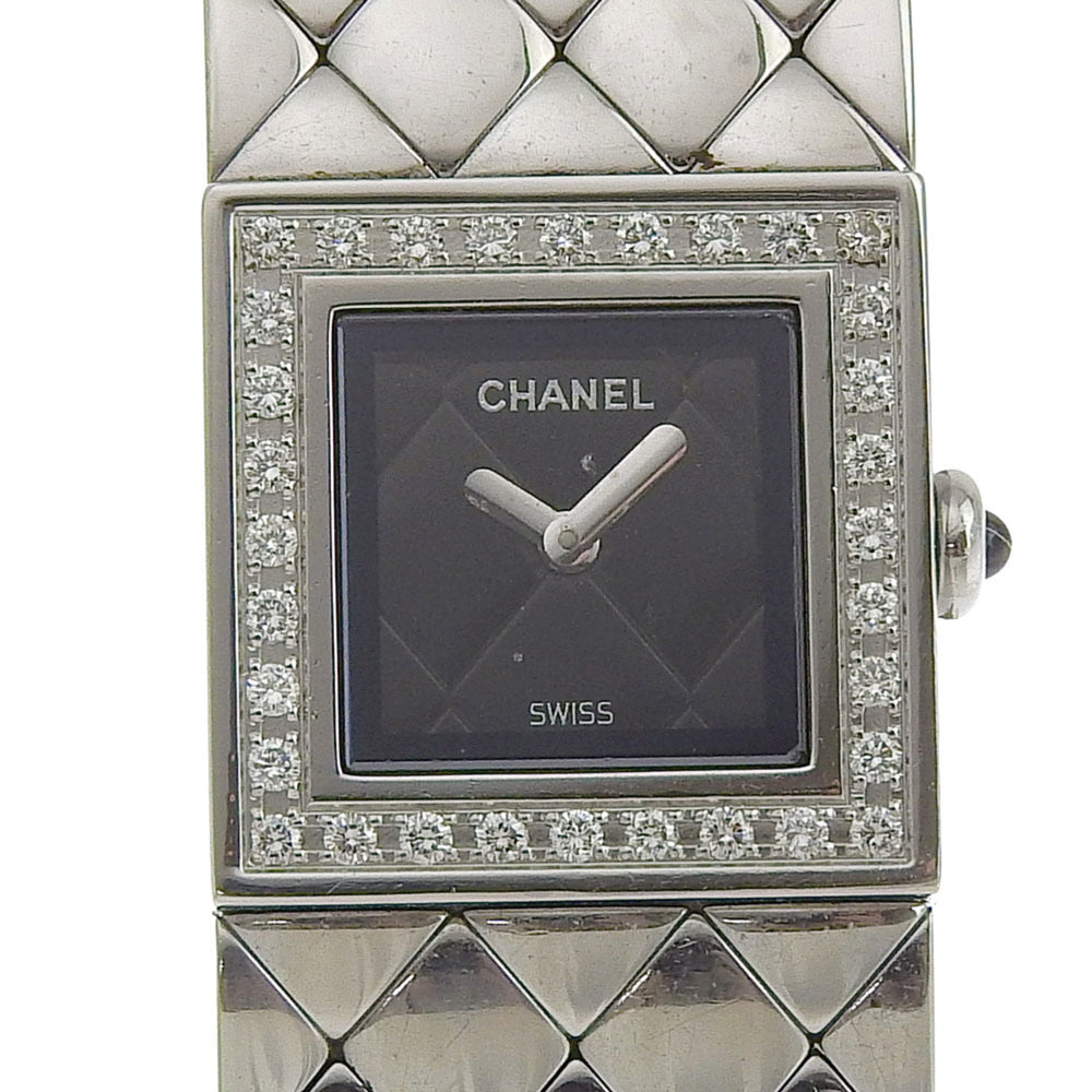 CHANEL Matelasse Watch Diamond Bezel H0489 Stainless Steel Quartz Analog Display Black Dial Women's I213024033 — Good