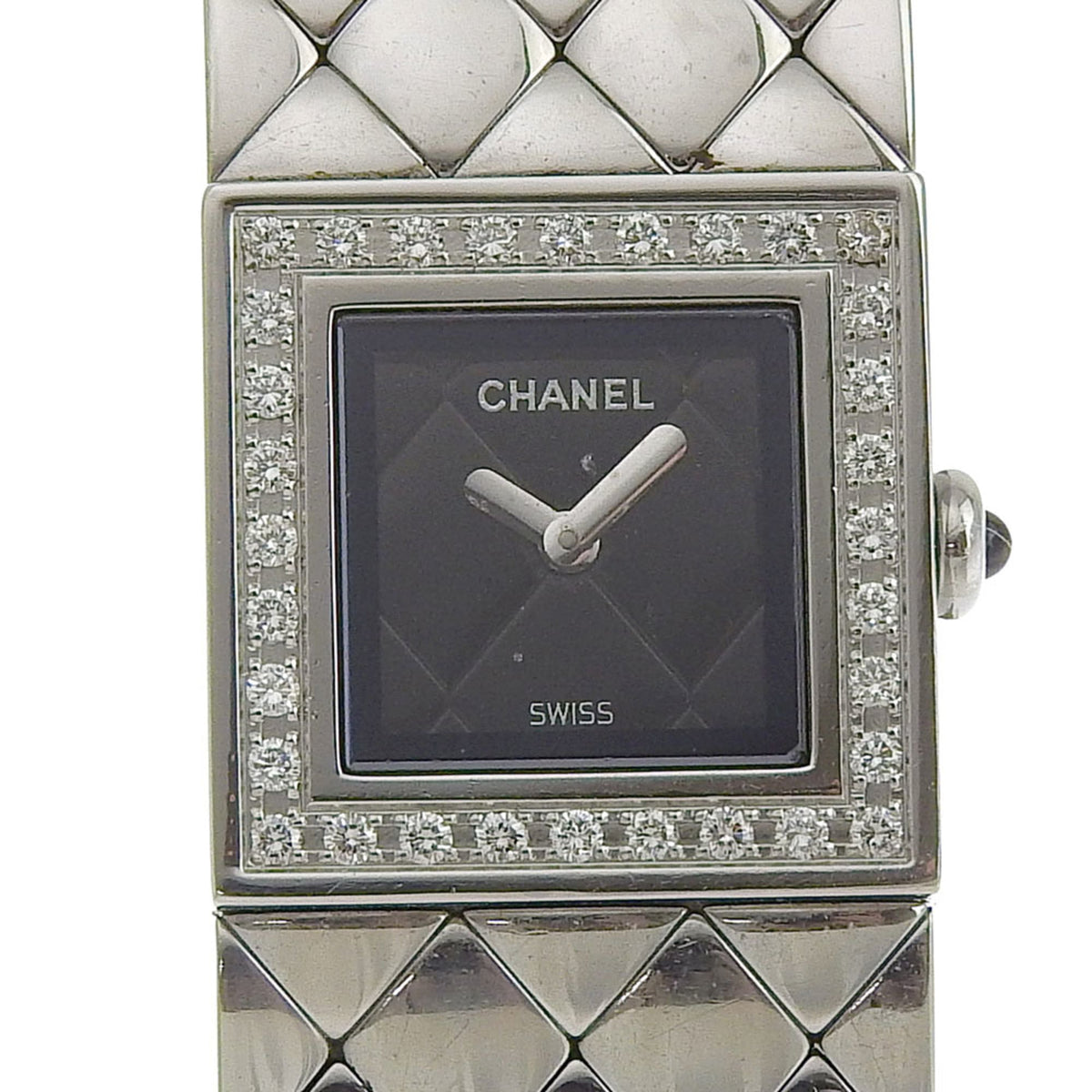 CHANEL Matelasse Watch Diamond Bezel H0489 Stainless Steel Quartz Analog Display Black Dial Women's I213024033 — Good