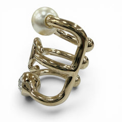 CHANEL B22C Coco Mark Faux Pearl & Rhinestone Triple Strand Ear Cuff Earrings, Gold, Made in Italy, Women's, with Dust Bag — Like New