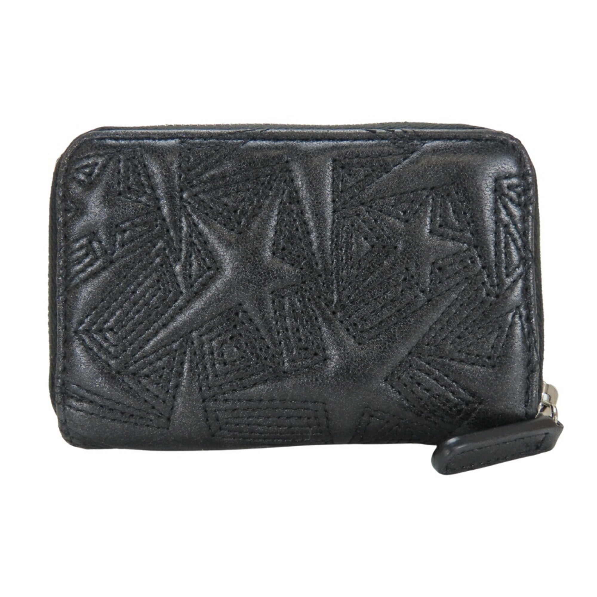 CHANEL Wallet/Coin Case, Star Embossed Coco Mark, Metallic Lambskin, Black, Round Zip, Women's