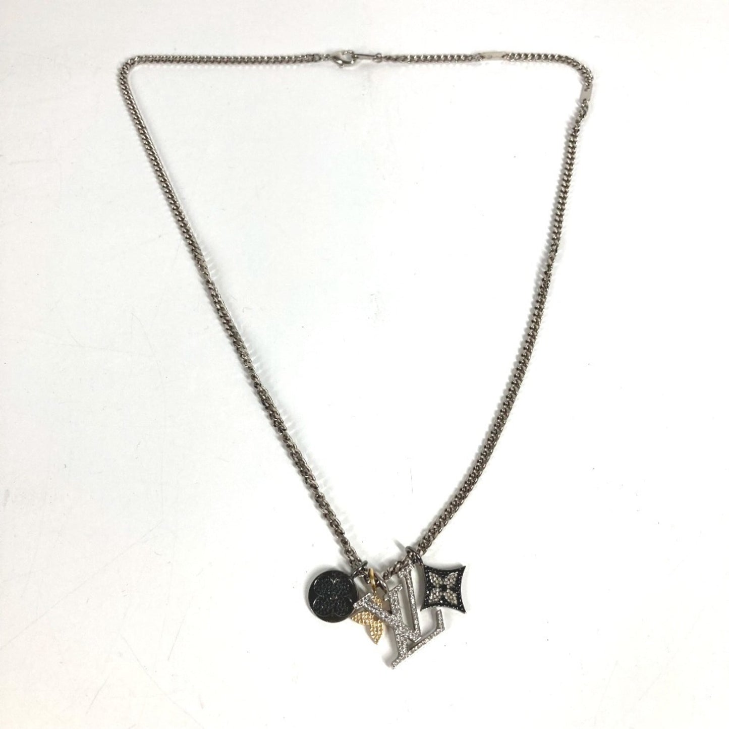 LOUIS VUITTON M00522 LV Instinct Strass Chain Necklace, Rhinestone Metal, Silver, Men's and Women's