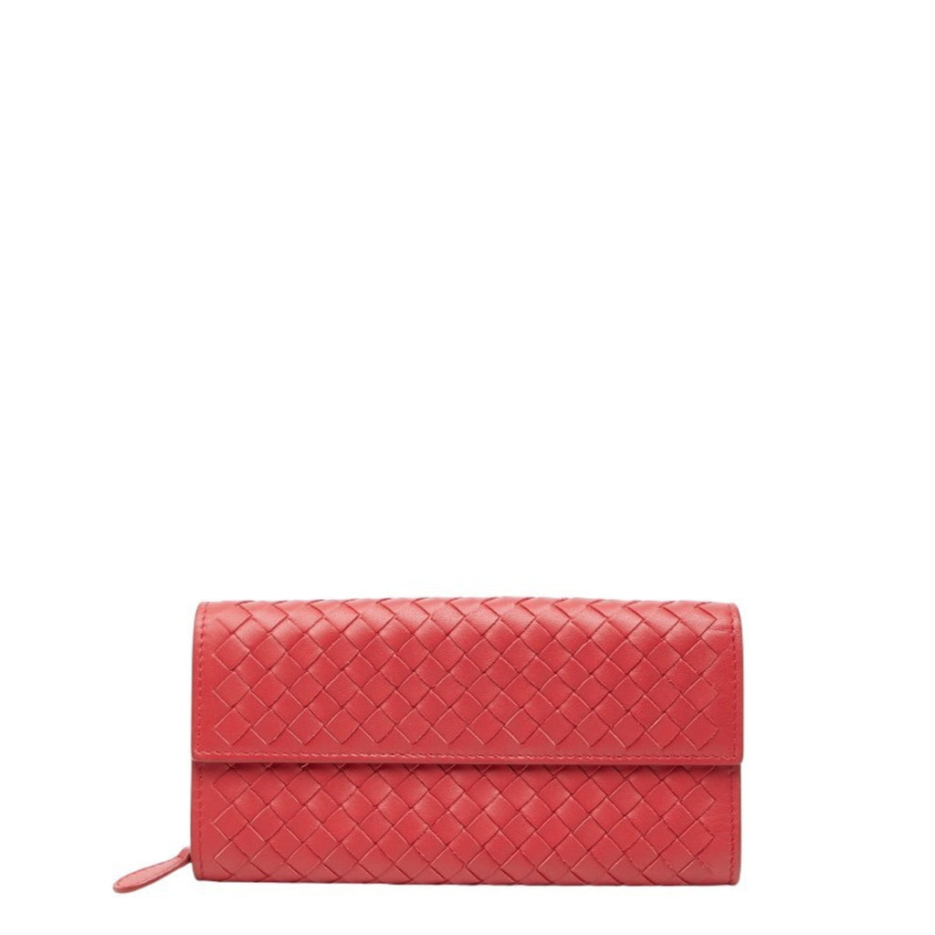 Bottega Veneta Intrecciato Long Wallet Red Leather Women's BOTTEGAVENETA