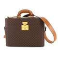Celine Macadam Vanity 2-way hand/shoulder bag in brown PVC leather with gold hardware.