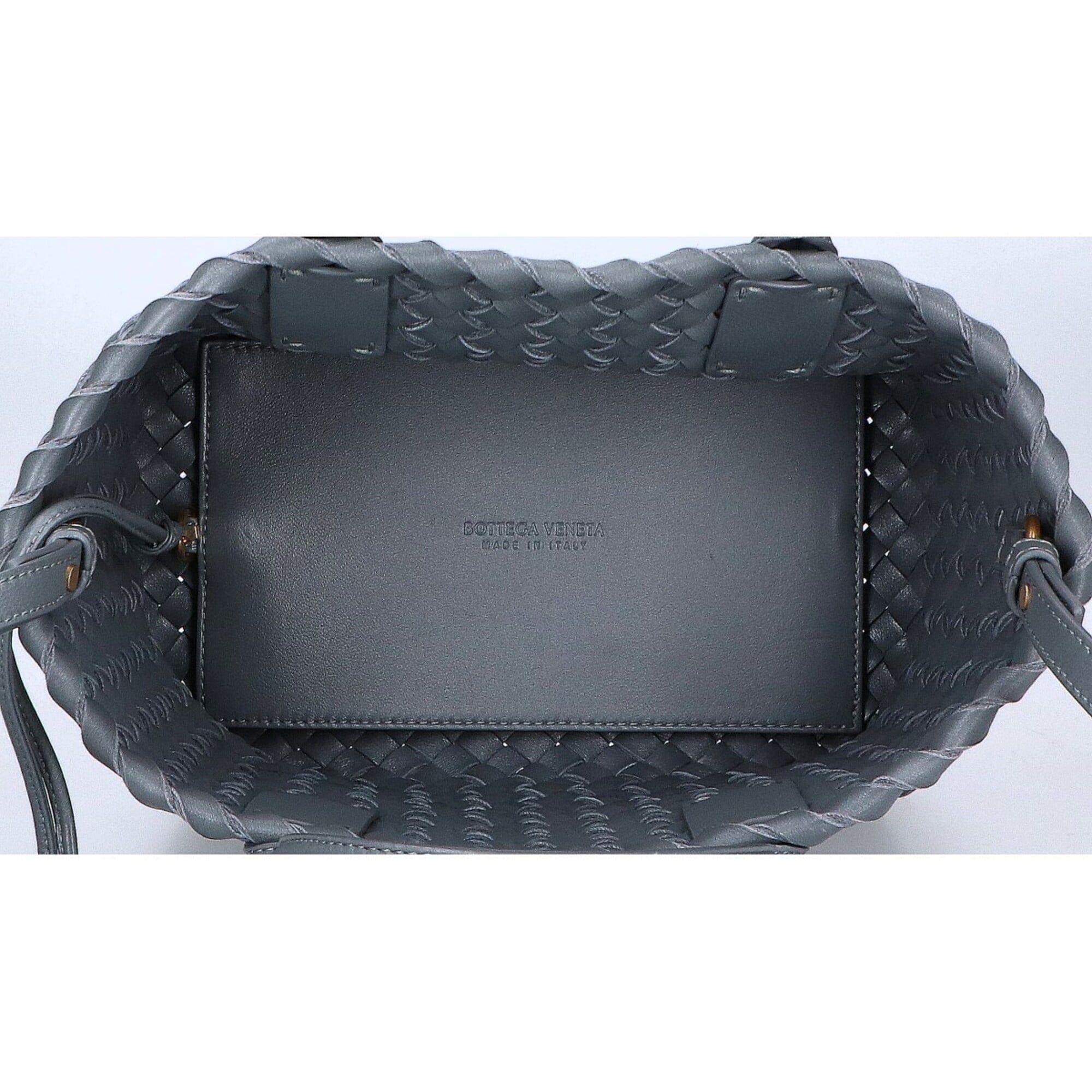 BOTTEGA VENETA 709464 Intrecciato Mini Cabas 2-Way Handbag, Gray with Gold Hardware, Women's — Like New