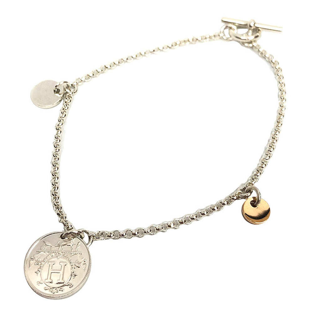 Hermes Ex-Libris PM Bracelet, LG (Large Gold), Silver/Pink Gold, Toggle Clasp, AG925 (Sterling Silver) x AU750 (18K Pink Gold) — Like New