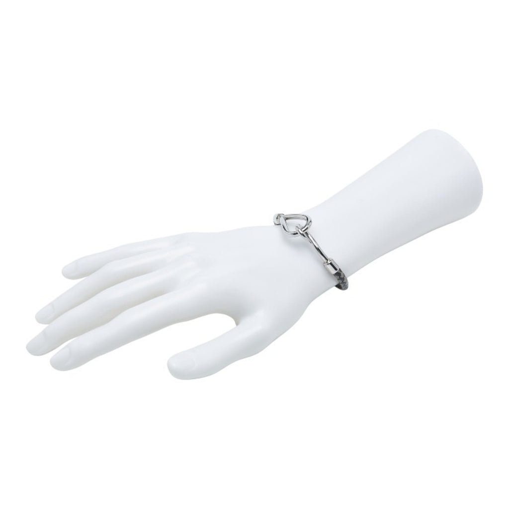 Hermes Jumbo Bracelet Silver Black Metal Leather Women's HERMES