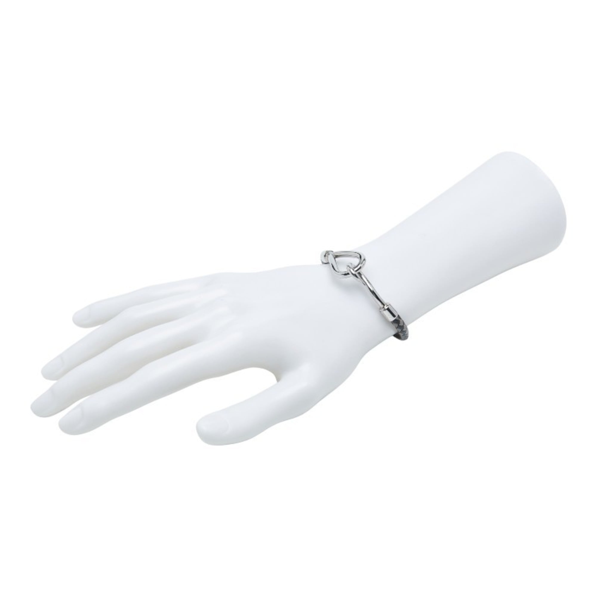 Hermes Jumbo Bracelet Silver Black Metal Leather Women's HERMES