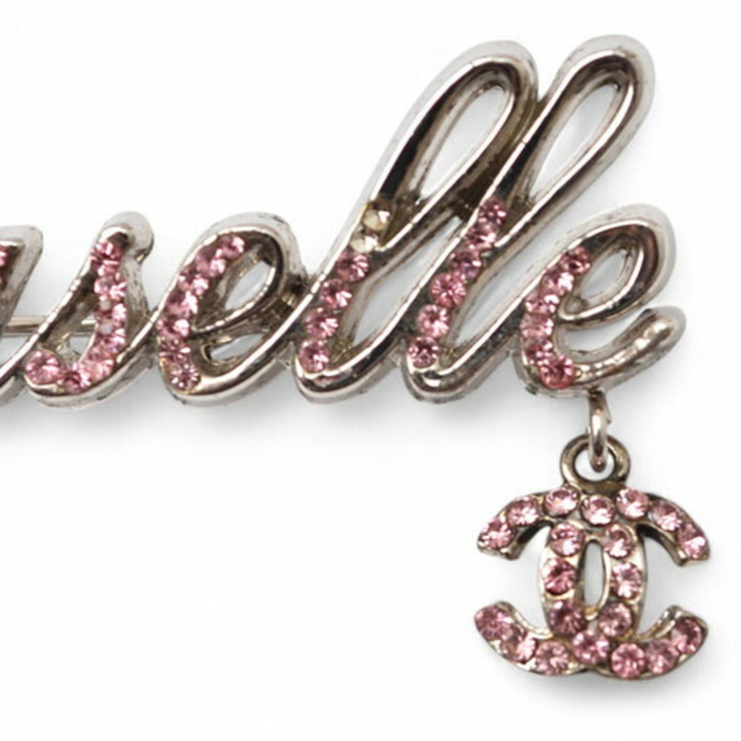 CHANEL Brooch Pin Mademoiselle Rhinestone Coco Silver Rose 02