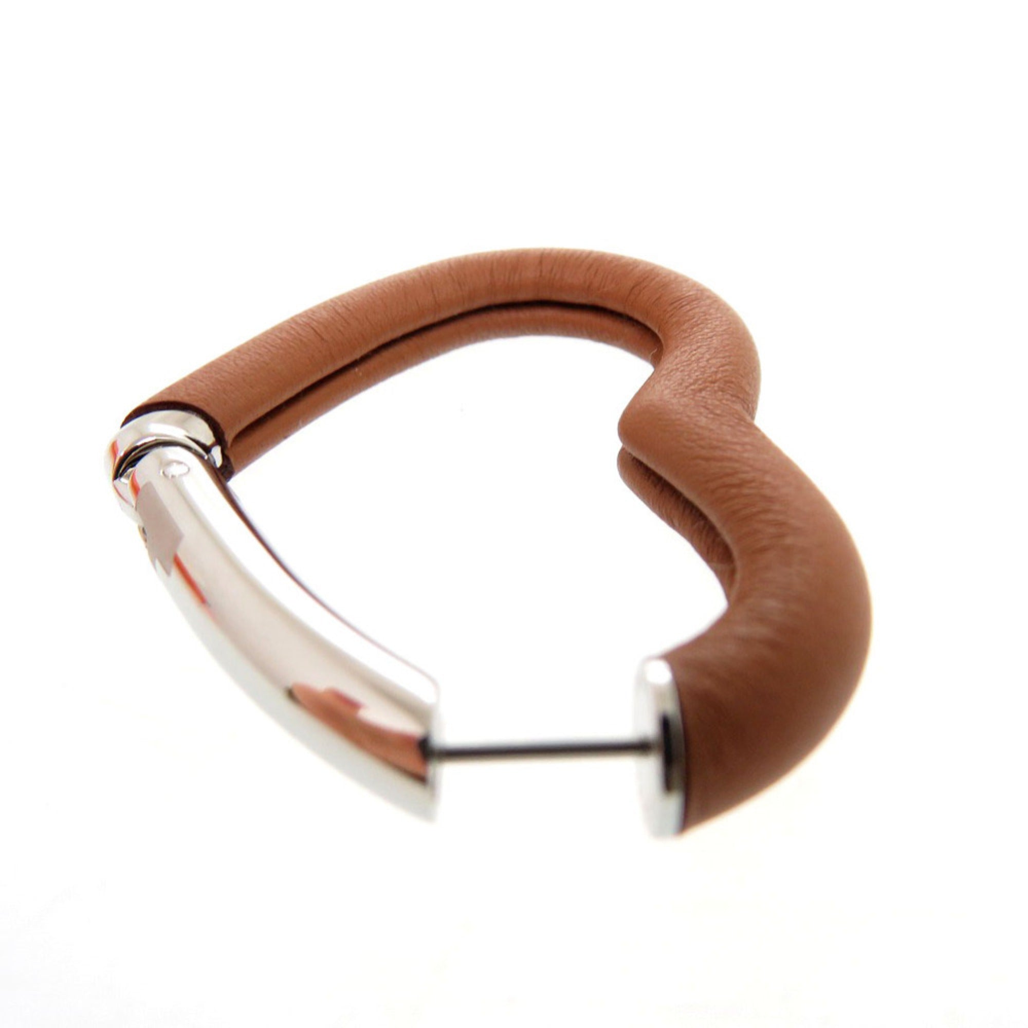 Hermes Like new Hermès Au Coeur du Faubourg COEUR DU FAUBOURG 500243FKAU earrings in Swift leather, palladium gold, 1401 — Like New