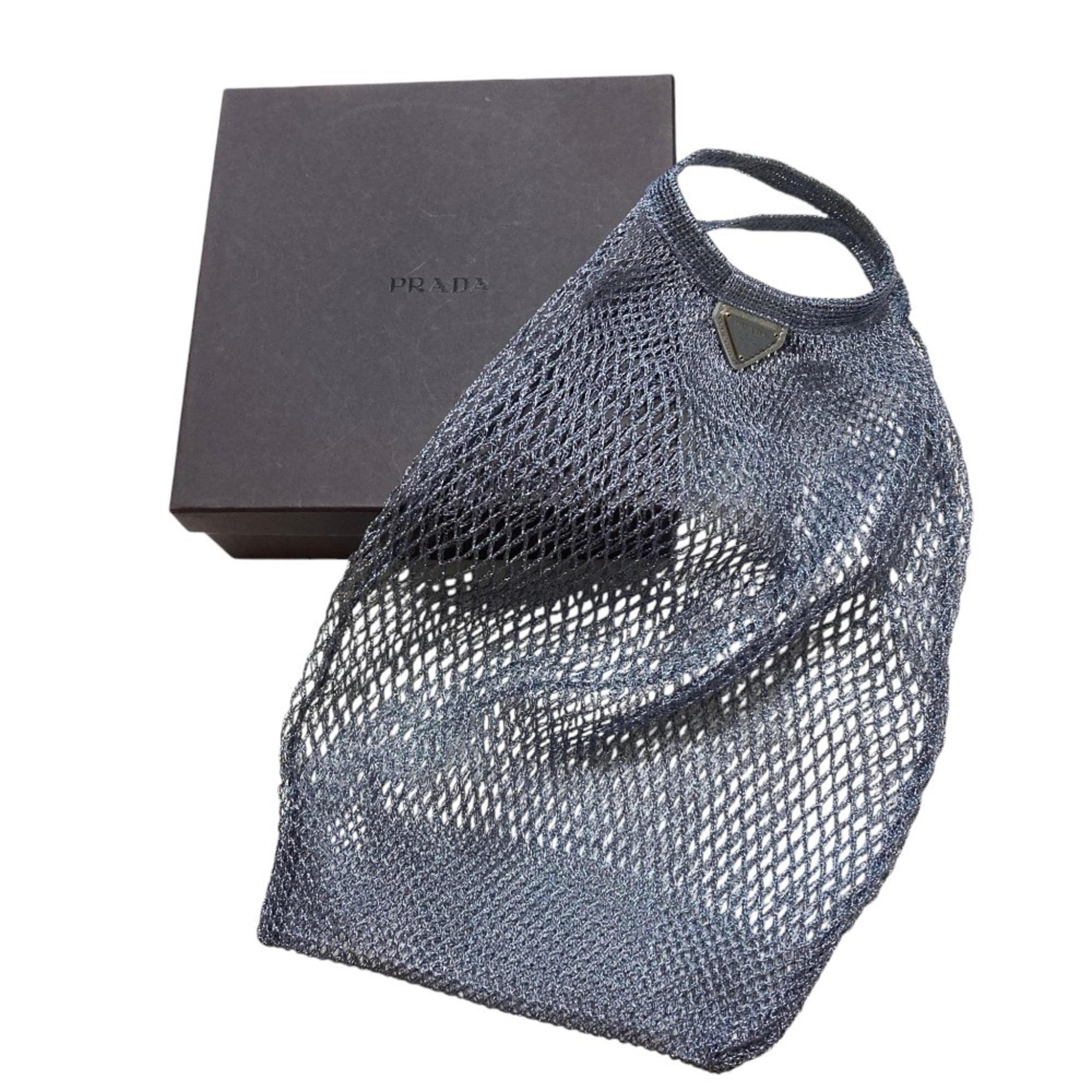 PRADA Triangle Plate Mesh Bag Mini Metallic Color Light Blue Women's — Like New