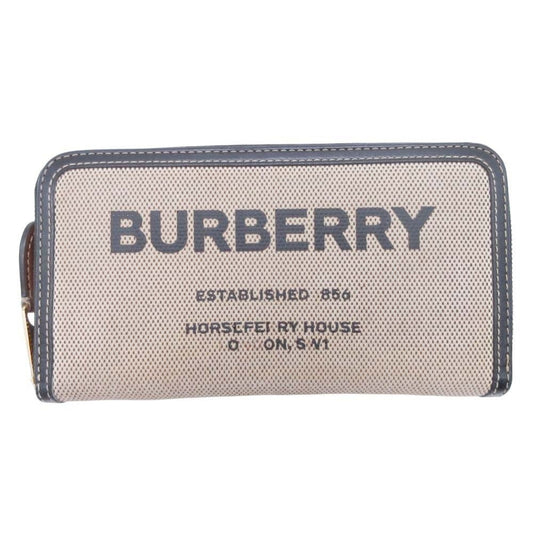 BURBERRY Horseferry Logo Long Wallet, Round Zip Canvas, Beige, Black, Men's and Women's