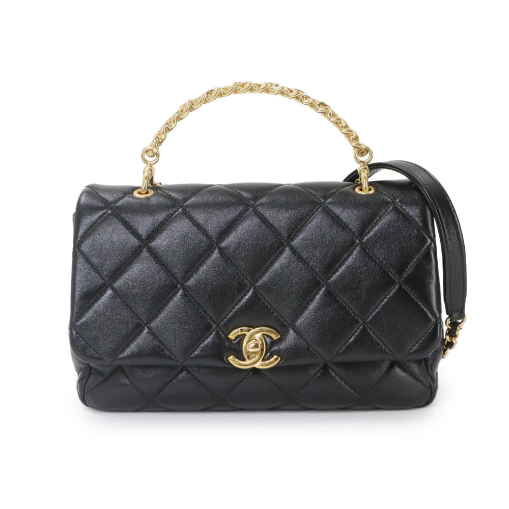 Chanel Matelasse 2-way Handbag/Shoulder Bag, Leather, Black, Gold Hardware — Like New