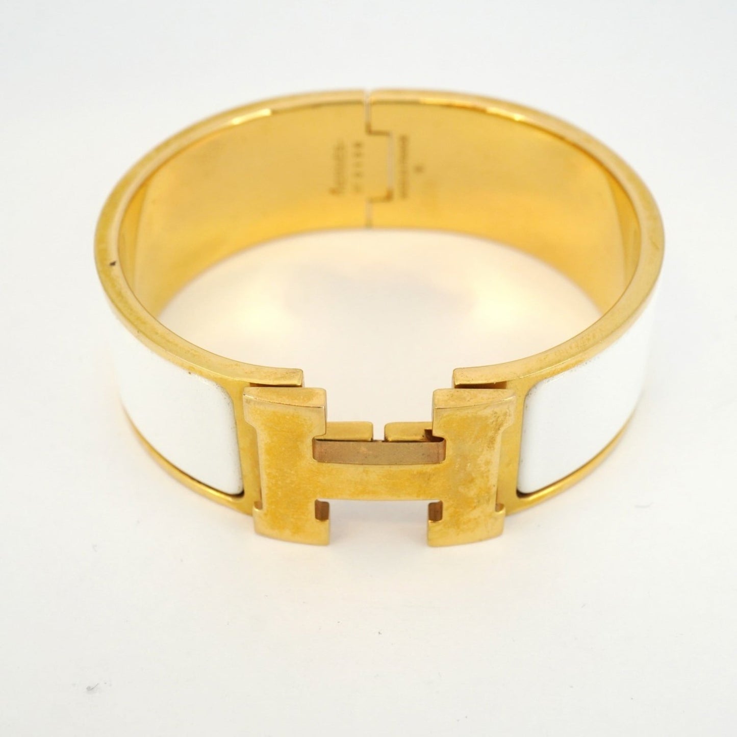 Hermes Click Cluck GM Bangle in GP Plated Gold and White for Women