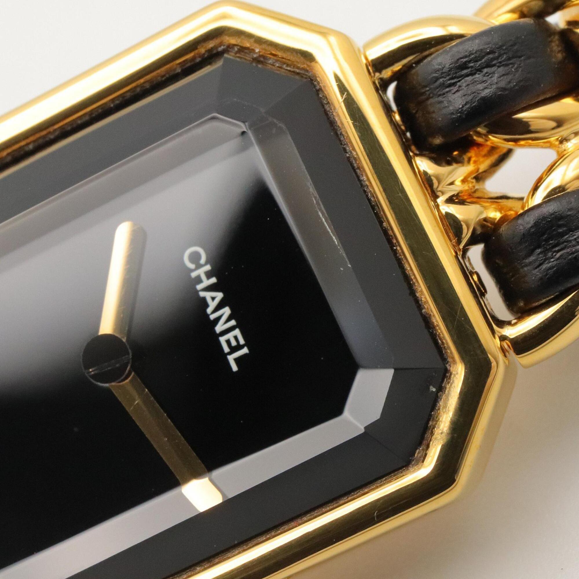 Chanel CHANEL Première S Watch, Gold Plated (GP), Leather Strap, Women's, Black, H0001 — Very Good