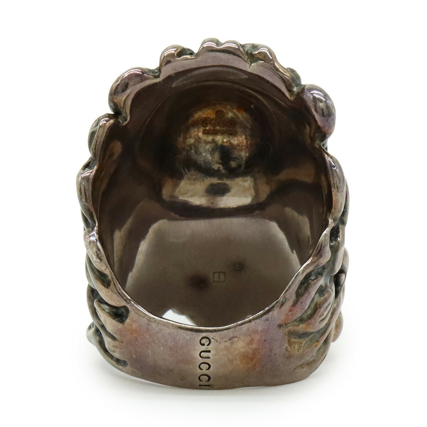 GUCCI Lion Head Ring Alessandro Michele GP Stone Pink Gold Black #M Japanese Size Approx. 14.5