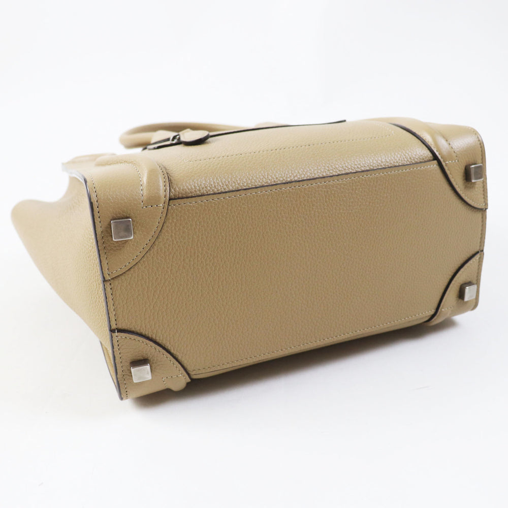 CELINE 18979 Luggage Micro Shopper Dune (Beige) Drummed Calfskin Handbag, Made in Italy, Women's — Like New