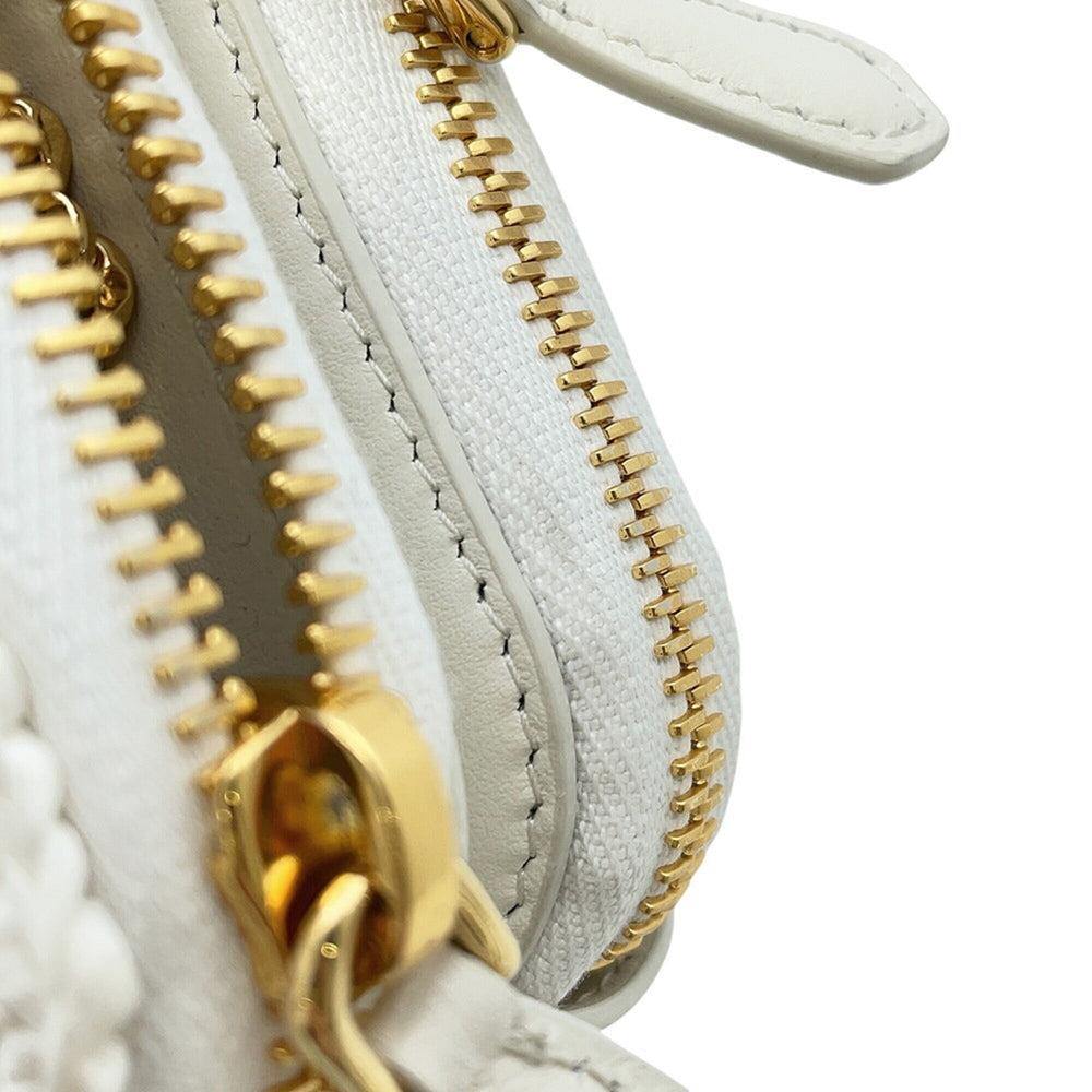 Prada Shoulder Bag Saffiano Triangle Mini Pouch Leather Raffia 1NR015 PRADA 2-way White Handbag — Like New