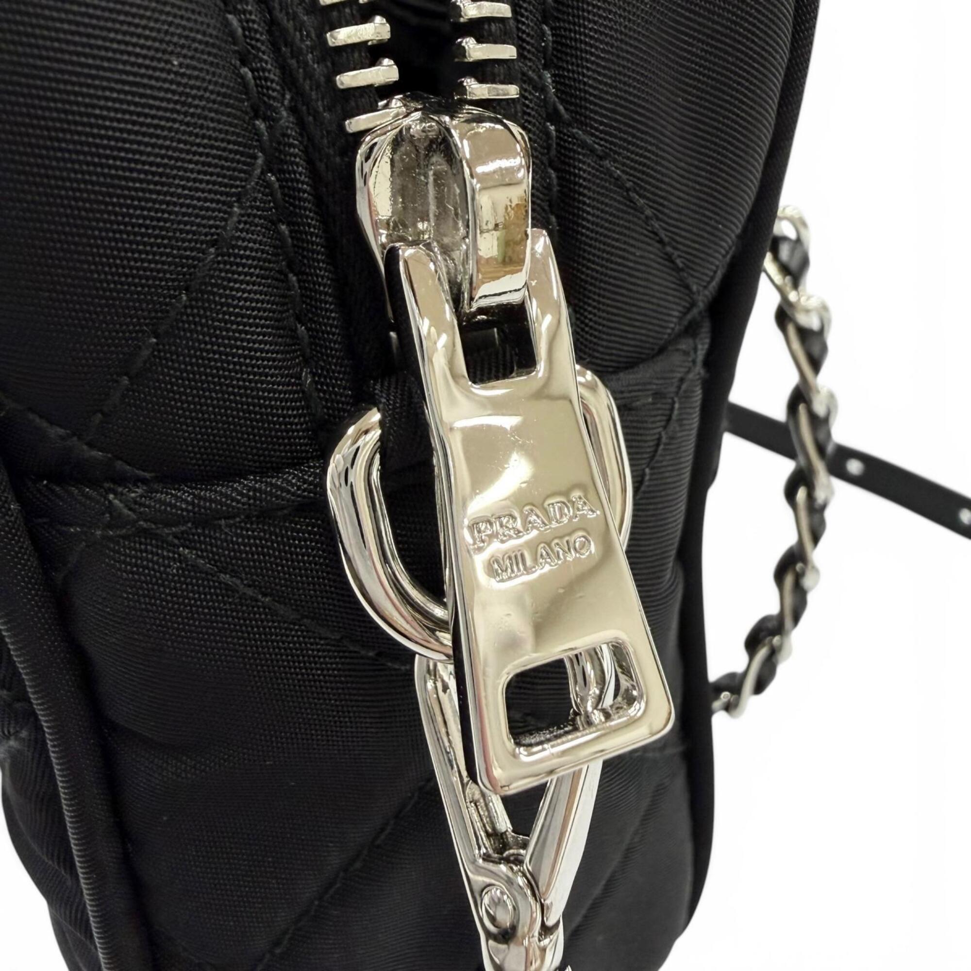 PRADA 1BH910 Tessuto Inpunto Triangle Logo Leather 2-Way Handbag/Shoulder Bag Black Silver Hardware Women's — Like New