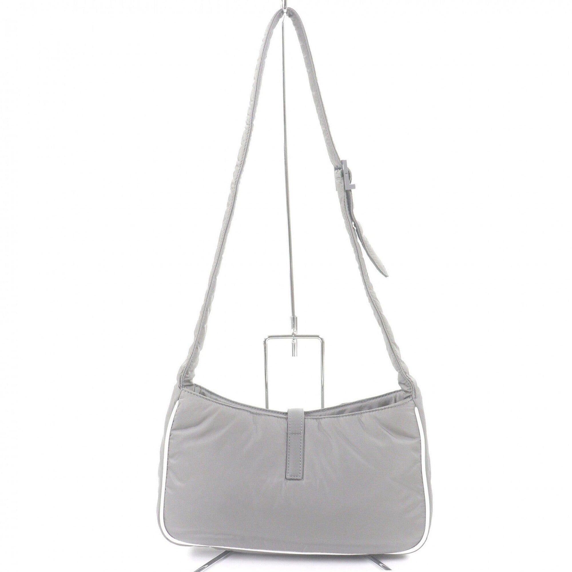 Yves Saint Laurent SAINT LAURENT PARIS 733294 Nylon Cassandra Logo Hardware One-Shoulder Bag, Gray, with Dust Made in Italy, Women's — Like New