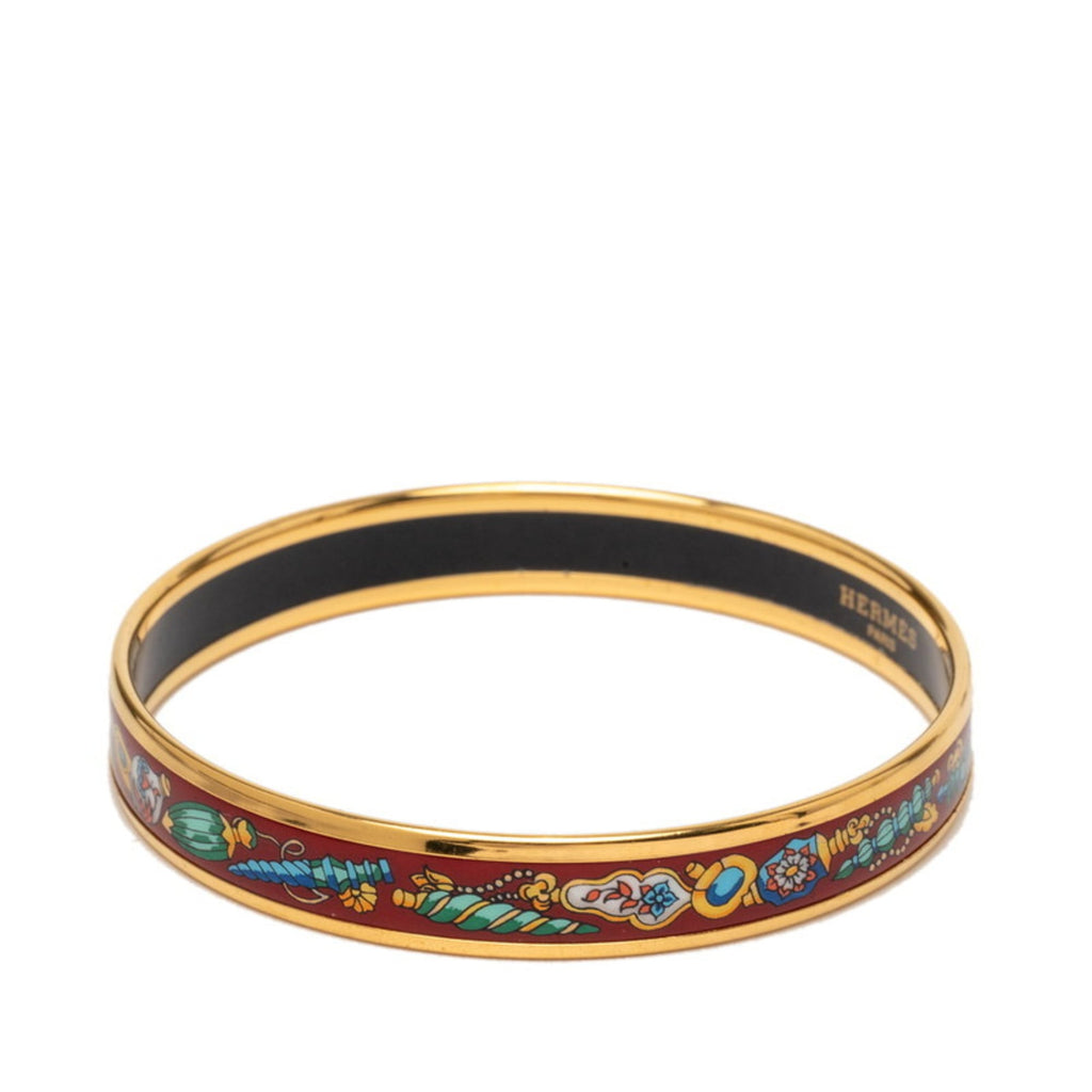 Hermes Enamel PM Cloisonne Bangle in Gold, Bordeaux, and Multicolor Plated for Women