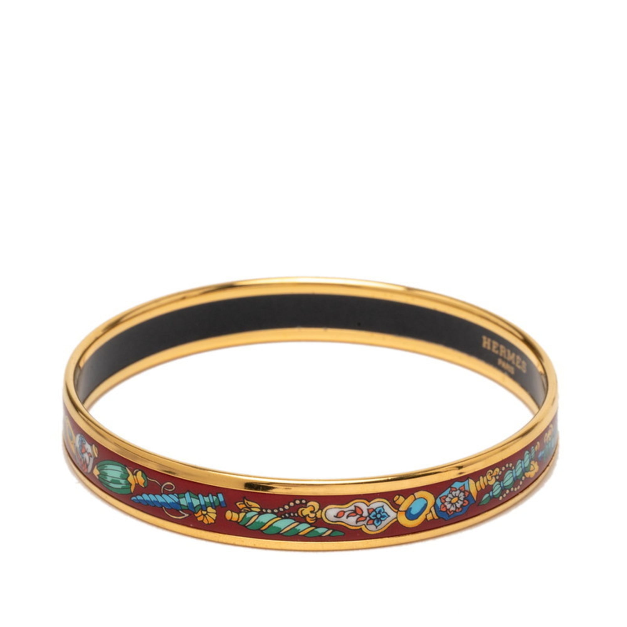 Hermes Enamel PM Cloisonne Bangle in Gold, Bordeaux, and Multicolor Plated for Women