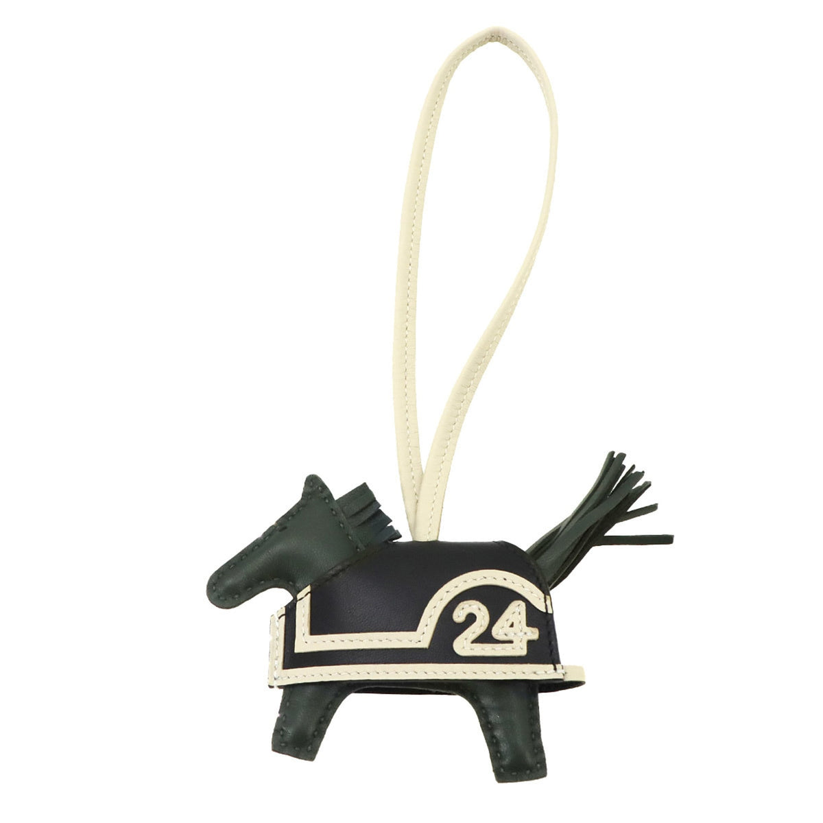 Hermes Rodeo Robeo Coeur PM accessory bag charm, Agneau Milo Swift leather, Vert Mangrove, Black, Craie, K stamp — New - Store Return